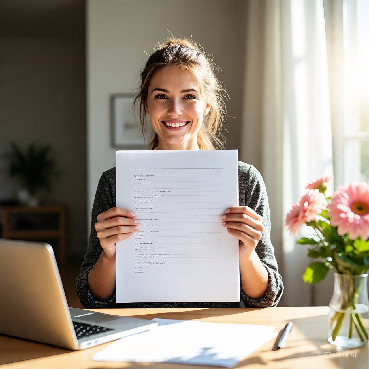 caucasian_woman_holding_up_a_completed_workbook